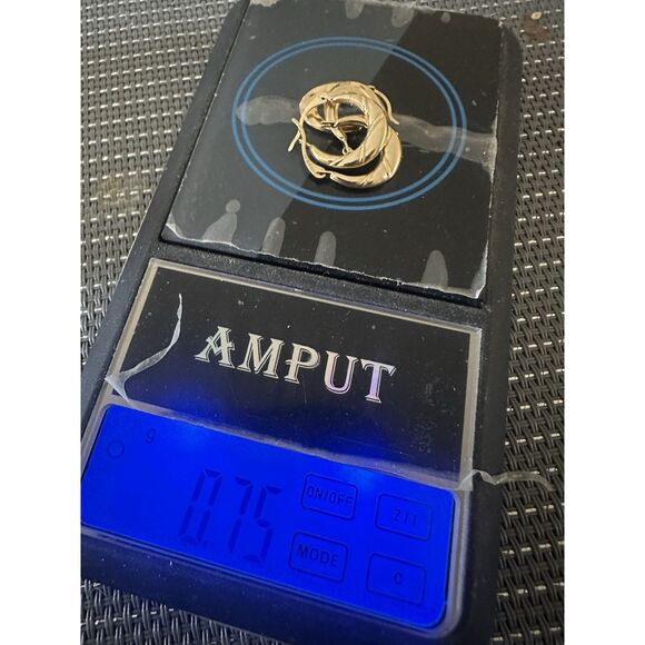 14K Solid Yellow Gold Bundle Of 2 Small Hoop Earrings Textured Dainty - Picture 12 of 12